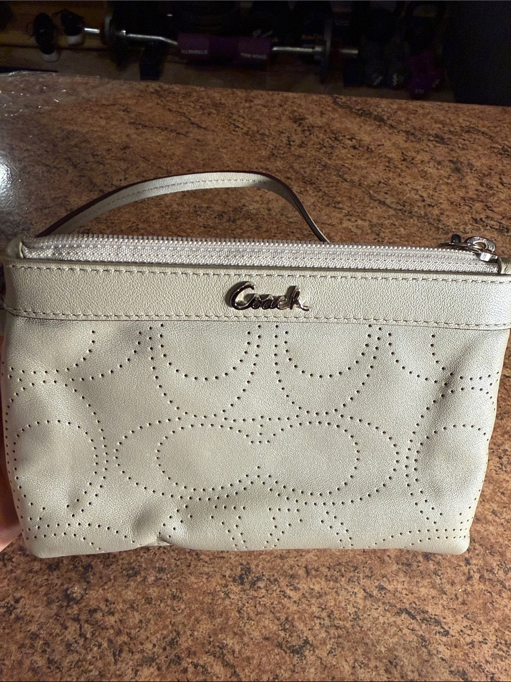 Coach Cream Perforated Leather Wristlet